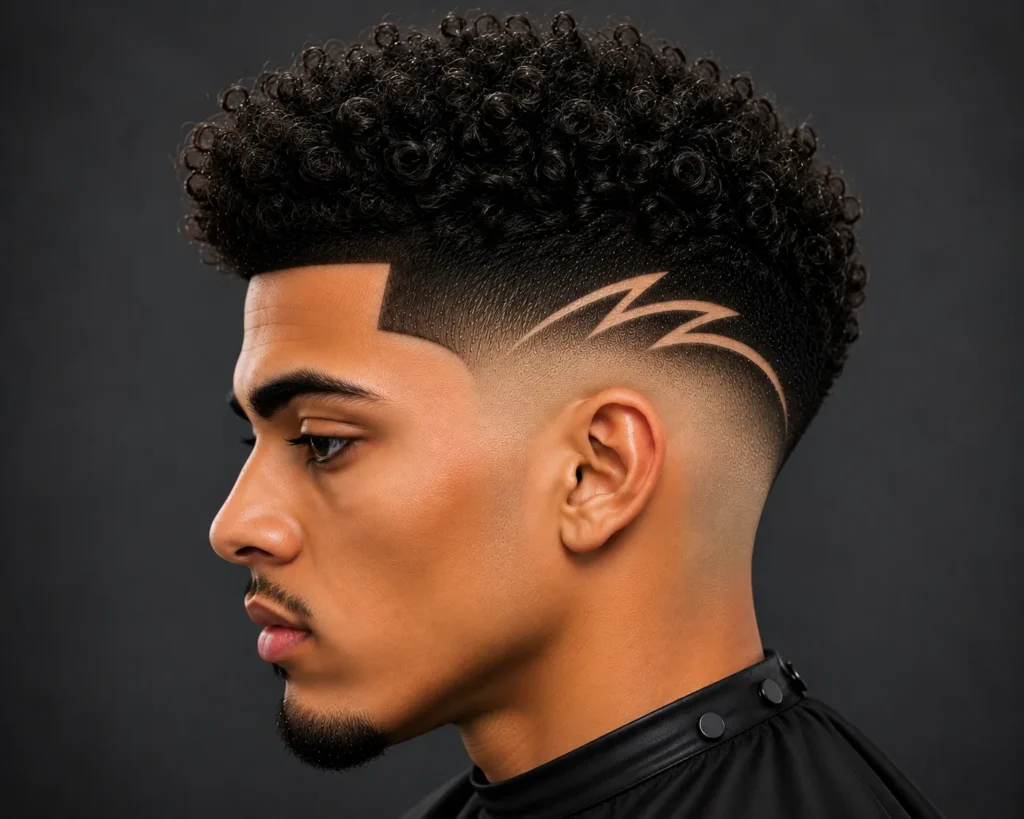 Curly Fade with Design